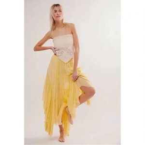 New Free People FP One Clover Maxi Skirt Yellow Medium